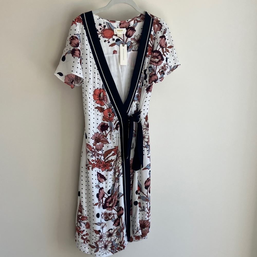 Maeve Anthropologie Floral Wrap Dress w/ Polka Dots and Floral Print, Size 4 NWT